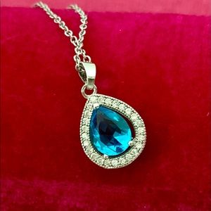 **SOLD** Lex & Lu Sterling Silver Polished Blue Topaz & CZ Necklace